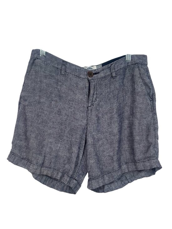 Old Navy Pants - Old Navy Navy Blue Linen Blend Herringbone Shorts 2 Cuffed Summer Coastal